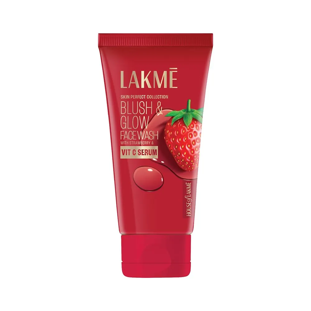Lakme Blush & Glow Exfoliating Face Wash with Vitamin C Serum, Hydrating and Gentle Facewash with Strawberry Fruit Extracts, 50gm