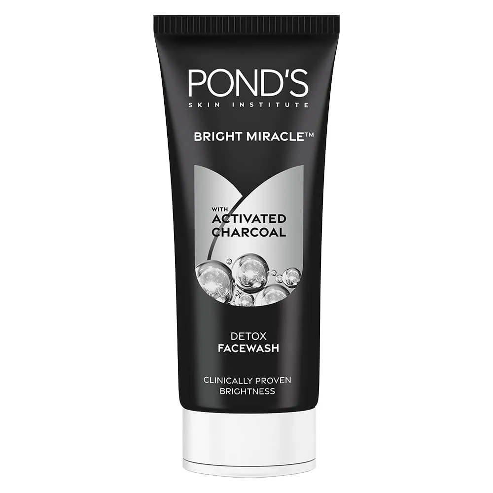 Ponds Bright Miracle Detox Facewash | 10X Power of Activated Charcoal| For Deep Cleaned Skin | Reveals Glow, Pollution Clear Face Wash