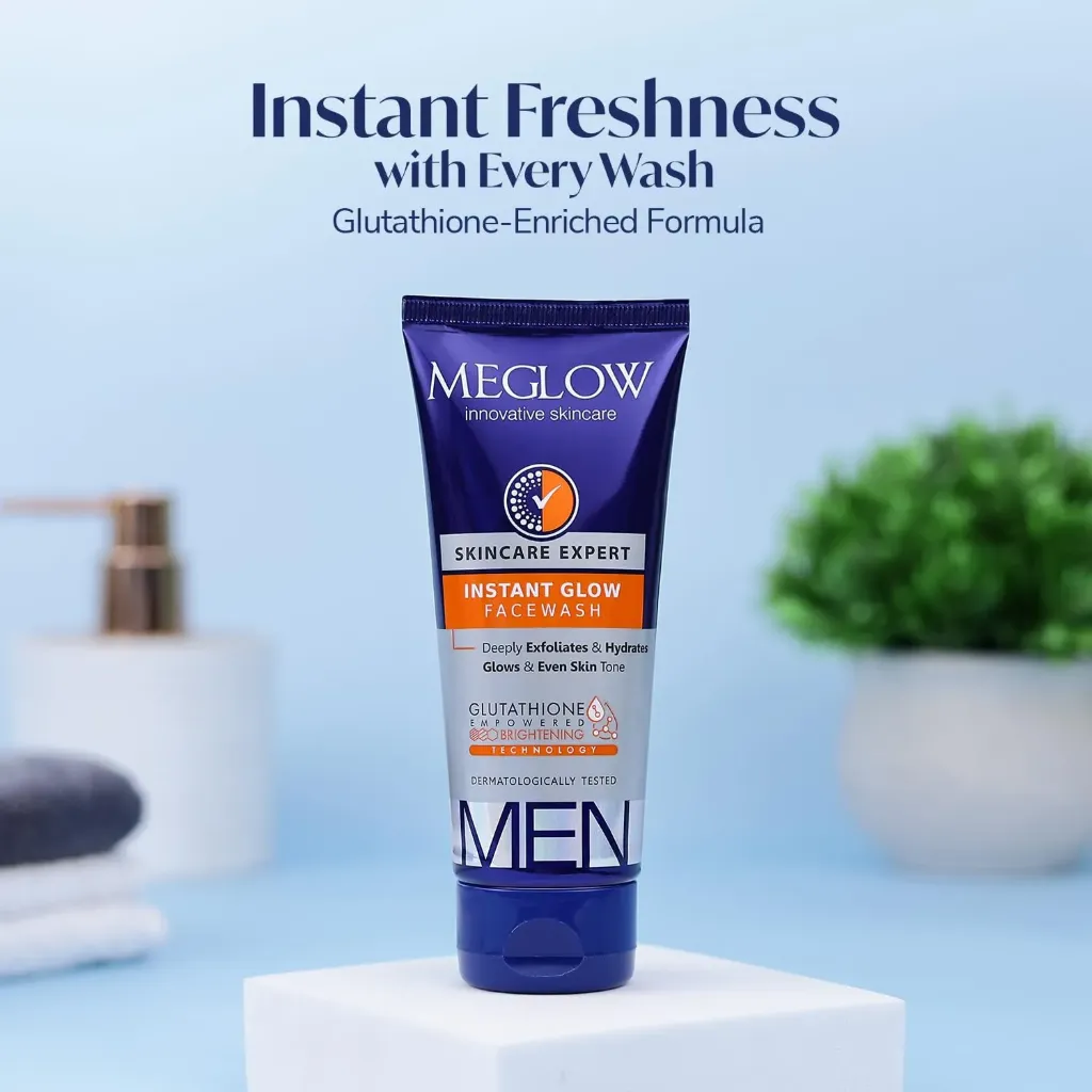 Meglow Instant Glow Facewash for Men | Skin Brightening Face Wash | Deeply Exfoliates & Hydrates | Glows & Even Skin Tone