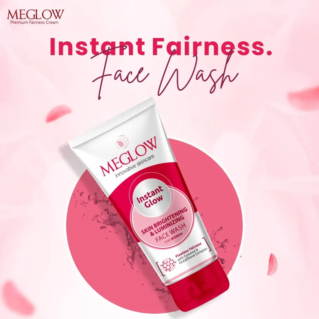Meglow Women Instant Glow Facewash 70g With Skin Brightening and Luminizing Paraben Free Formula