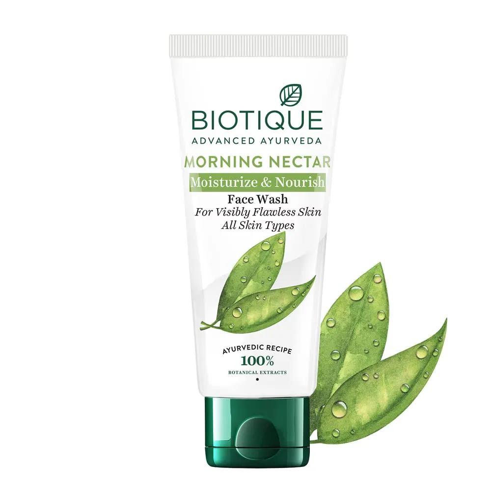 Biotique Morning Nectar Moisturize & Nourish Face Wash | Contains Wild Turmeric, Neem Leaves, & Morning Nectar | Visibly Flawless Skin | Suitable for All Skin Types | 50 ml