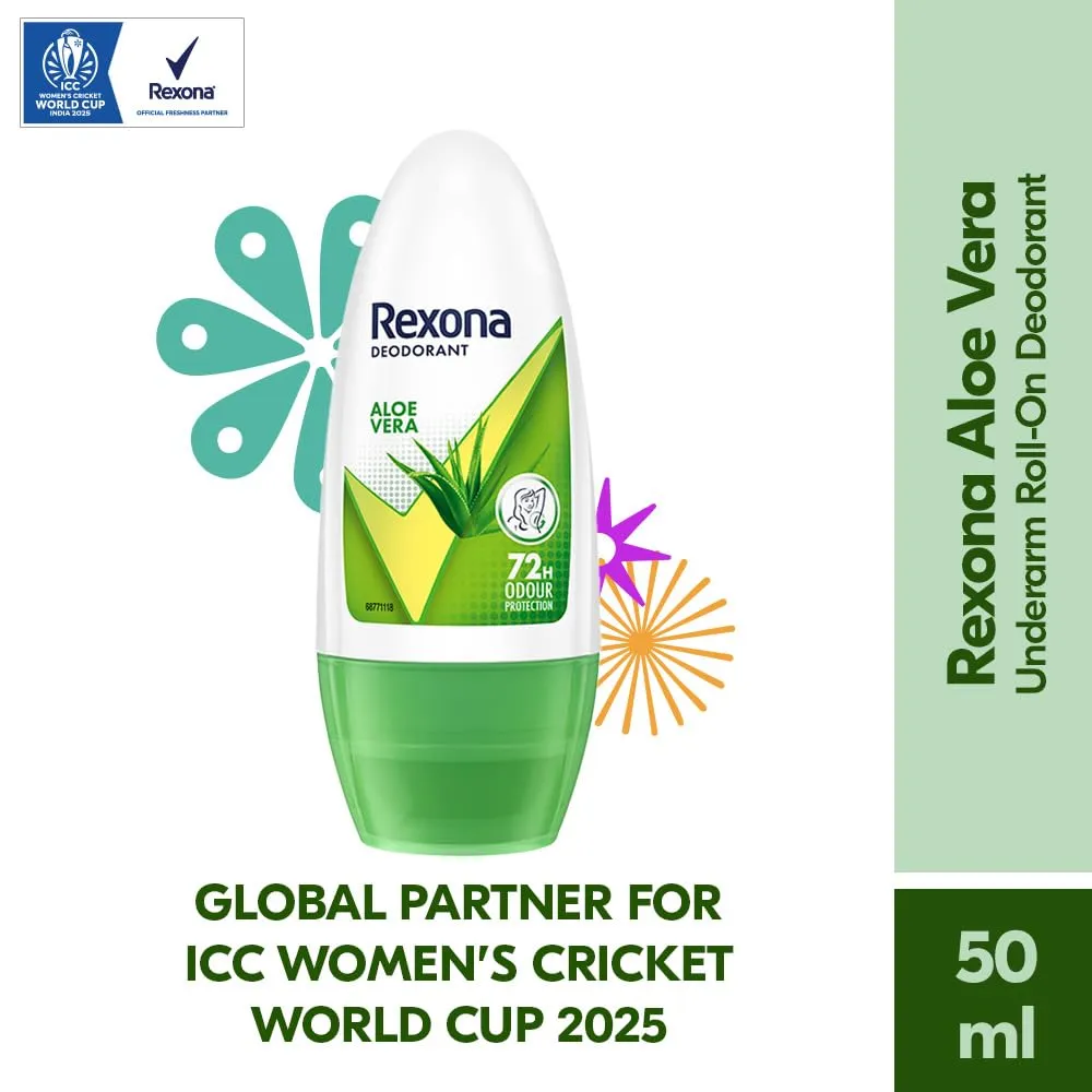 Rexona Aloe Vera Underarm Roll On Deodorant , Antiperspirant, Removes Odour, Keeps Skin Fresh & Clean, Alcohol Free, Skin Friendly, 50 ml