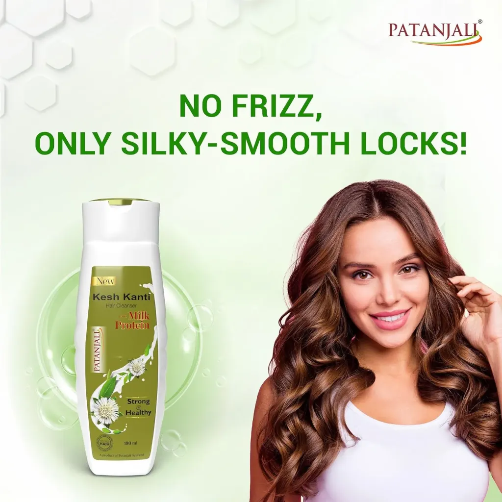 Patanjali Kesh Kanti Hair Cleanser With Milk Protein Strong & Healthy Shampoo, 180ml