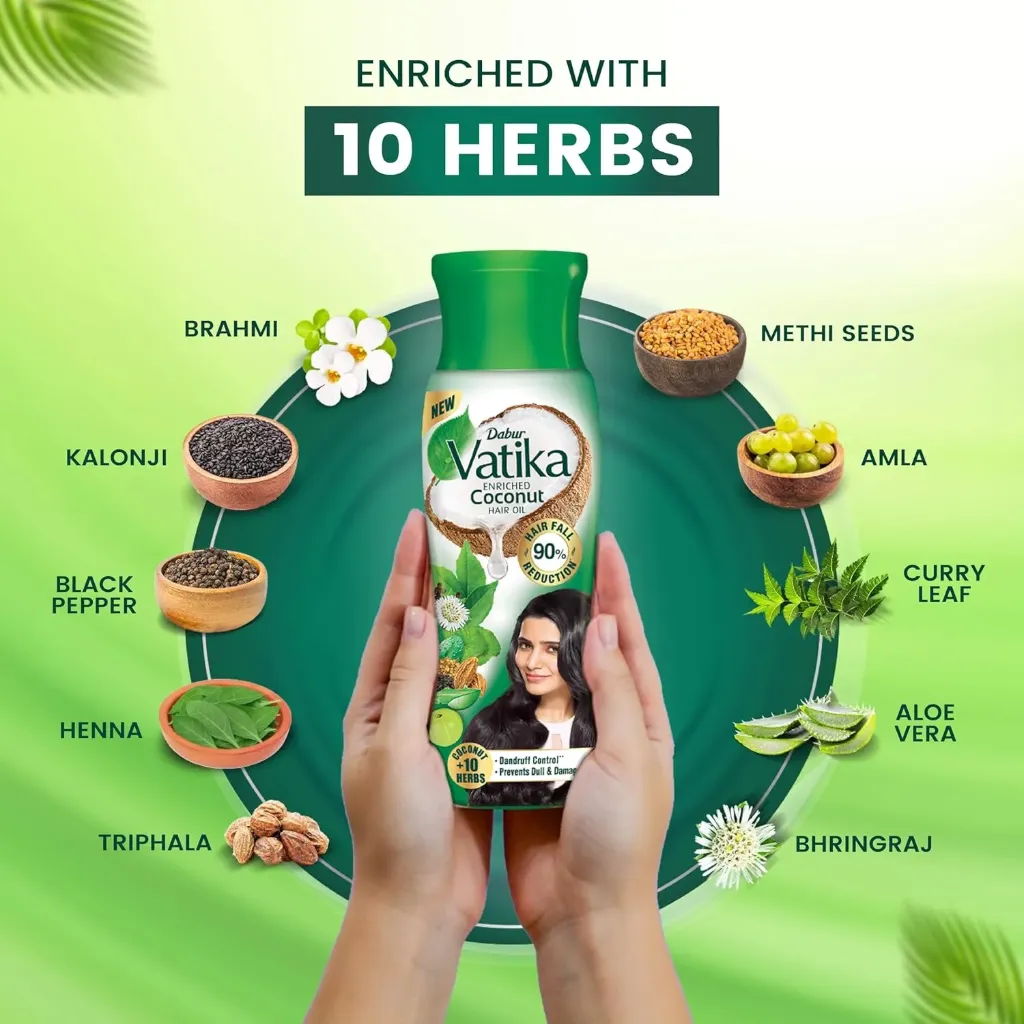 Vatika Enriched Coconut Hair Oil | Power of Coconut + 10 herbs | 50% hairfall reduction - 80ml