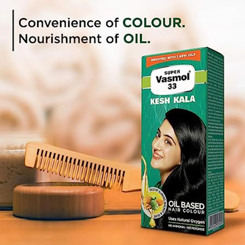 Vasmol Super 33 Kesh Kala | Black Colour I Oil Based Hair Colour I Improved With 3 New Oils I No Ammonia, No Peroxide - 50 ml