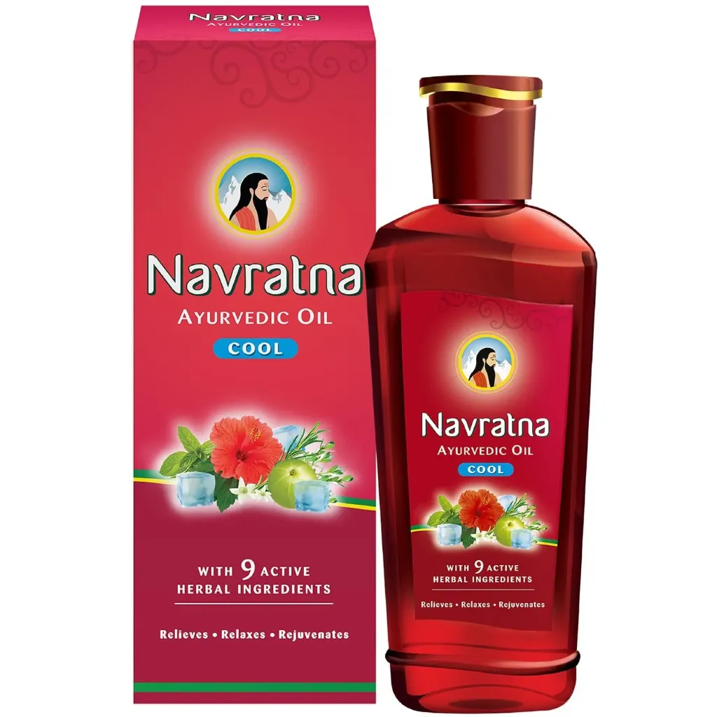 Navratna Ayurvedic Cool Oil | Combination of 9 Ayurvedic Herbs | Relieves Headache, Body ache, Tiredness, Sleeplessness & Tension| Improves Scalp Health | Relaxing & Rejuvenating cooling effect, 180 ml