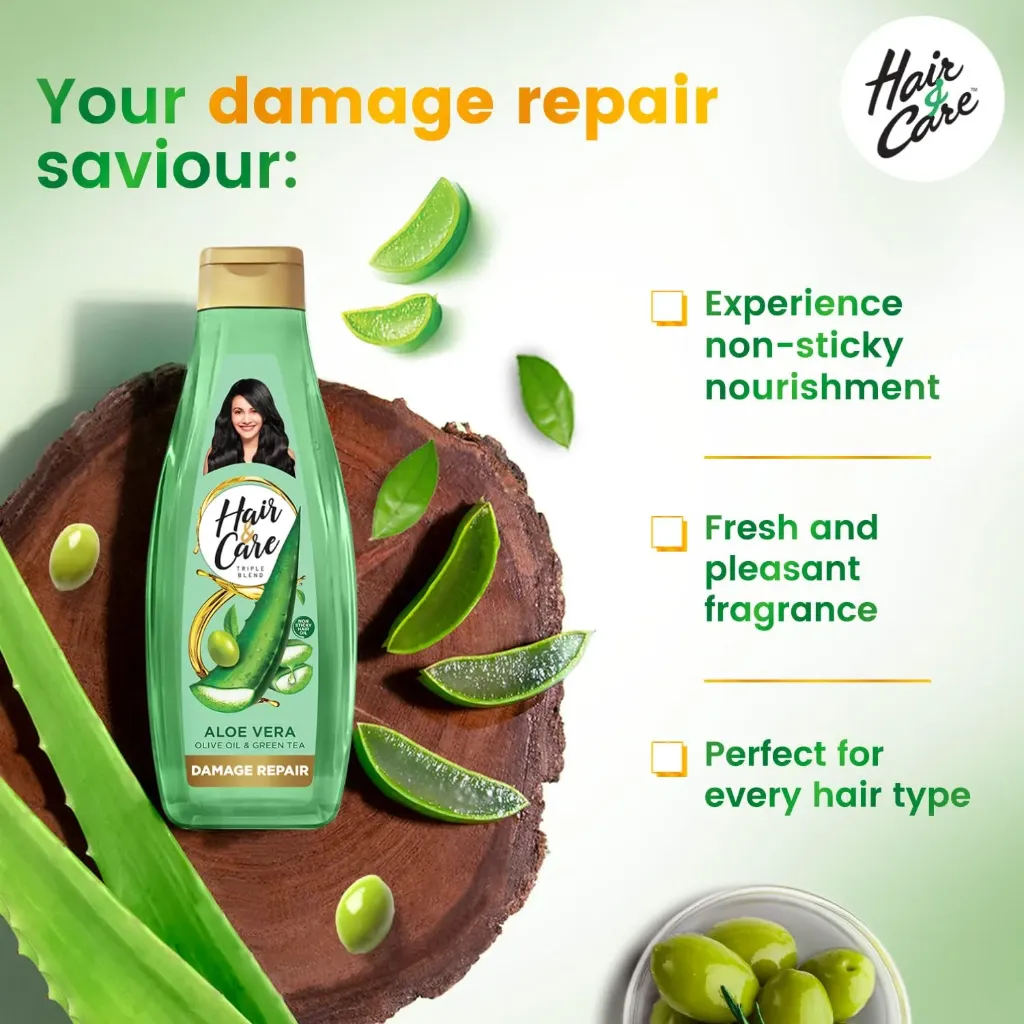 Hair & Care Damage Repair Non-Sticky Hair Oil with Aloe Vera, Olive Oil & Green Tea, 100 ml