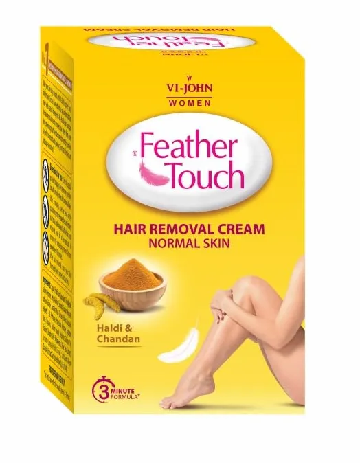 VI-JOHN Women Feather Touch Haldi Chandan Hair Removal Cream for Normal Skin | 3min Formula Removes hair & Leaves your skin smooth, bright & hydrated | Suitable for Legs, Underarms, Bikini Line, Arms
