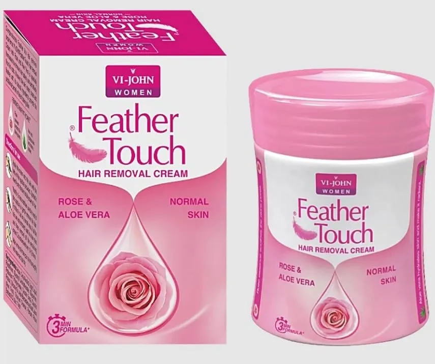 VI-JOHN Women Feather Touch Rose & Aloe Vera Hair Removal Cream for Normal Skin | 3min Formula Removes hair & Leaves your skin smooth, bright & hydrated | Suitable for Legs, Underarms, Bikini Line, Arms 