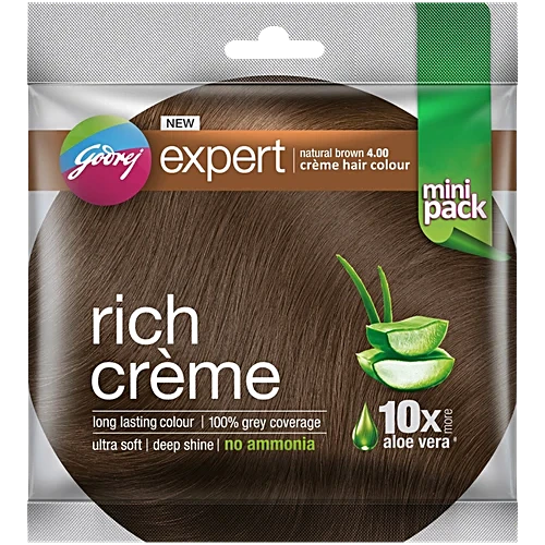 Godrej Expert Rich Creme Hair Colour - Long-Lasting, 100% Grey Coverage, No Ammonia, Natural Brown