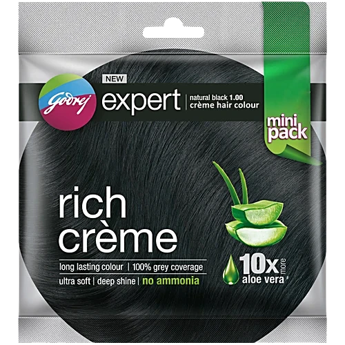 Godrej Expert Rich Creme Hair Colour - Long-Lasting, 100% Grey Coverage, No Ammonia, Natural Black