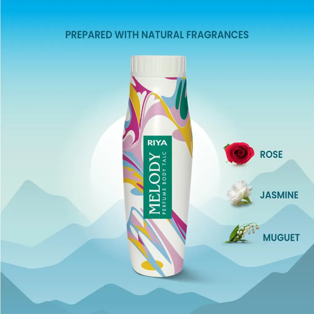 RIYA MELODY PERFUME BODY TALC  (50gm) | Fragrant Talc for Women| Smooth Texture | Citrus Floral Fresh Perfumed Talc| Mild Fragrance | Sweat Absorbent | Safe on Skin