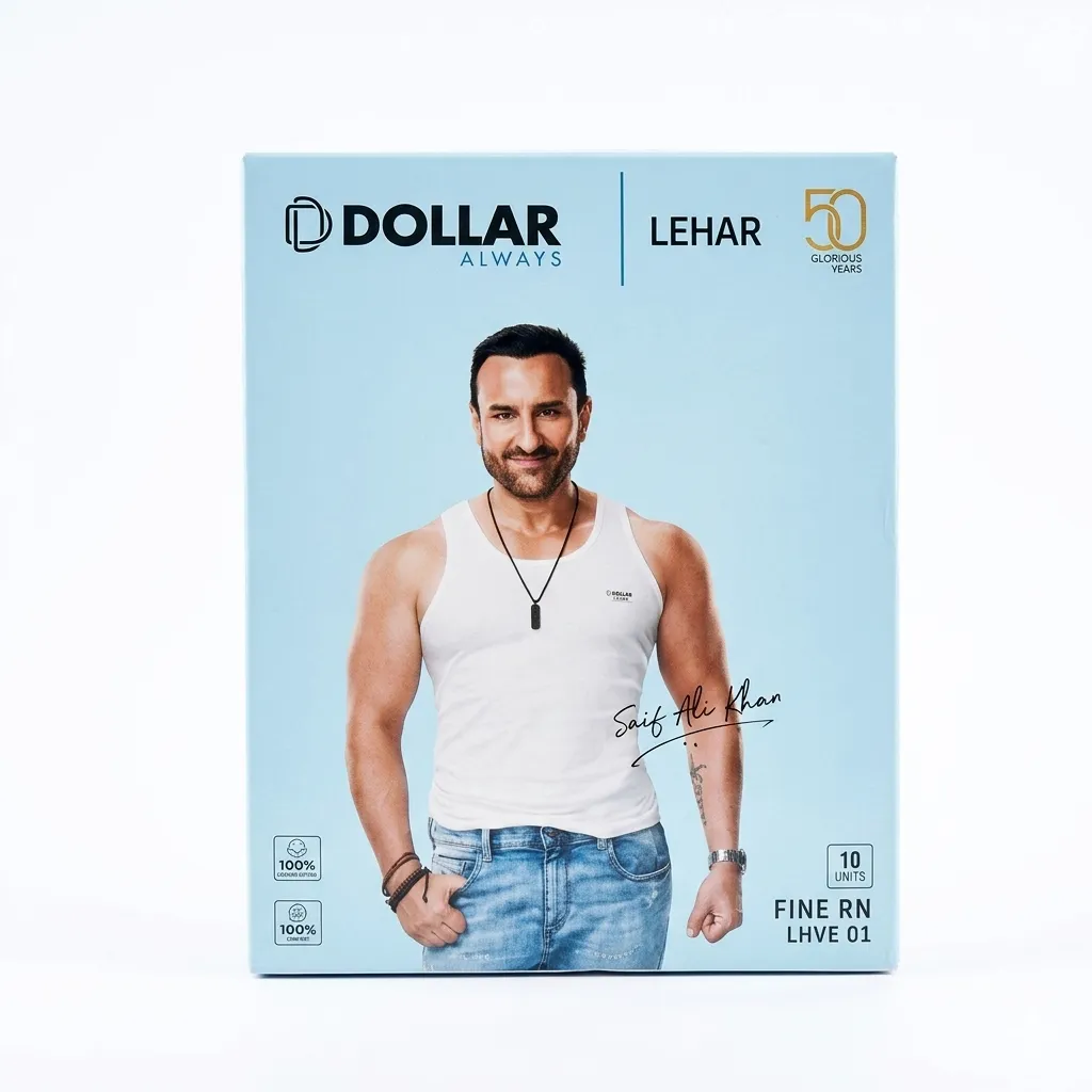 Dollar Lehar Men Combed Cotton Round Neck Vest -White (RN) (90)