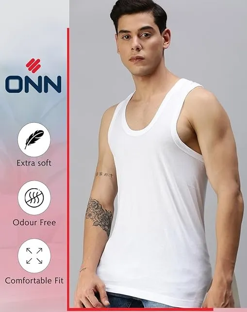 ONN Stretch Rib Combed Cotton  Fine Vest for Men 131 White (S [80-85cms])
