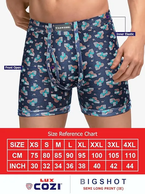 Lux Cozi Men's Cotton Underwear Trunk Printed Inner Elastic (Long)