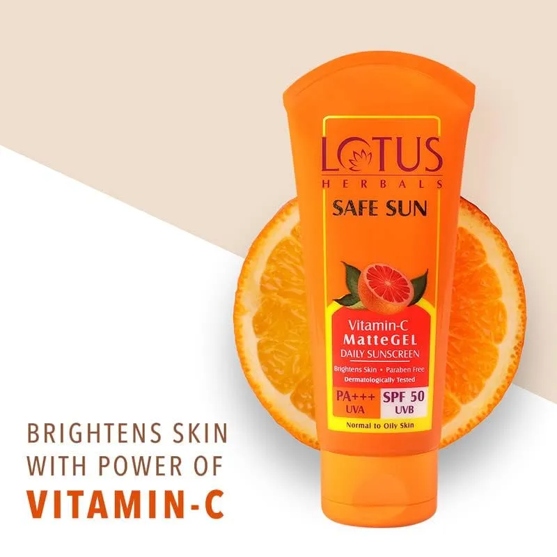 Lotus Herbals Safe Sun Vitamin C Matte Gel Daily Sunscreen | SPF 50 | PA+++ | Paraben Free | Dermatologically Tested | Anti Pollution | Normal/Oily Skin | 50g