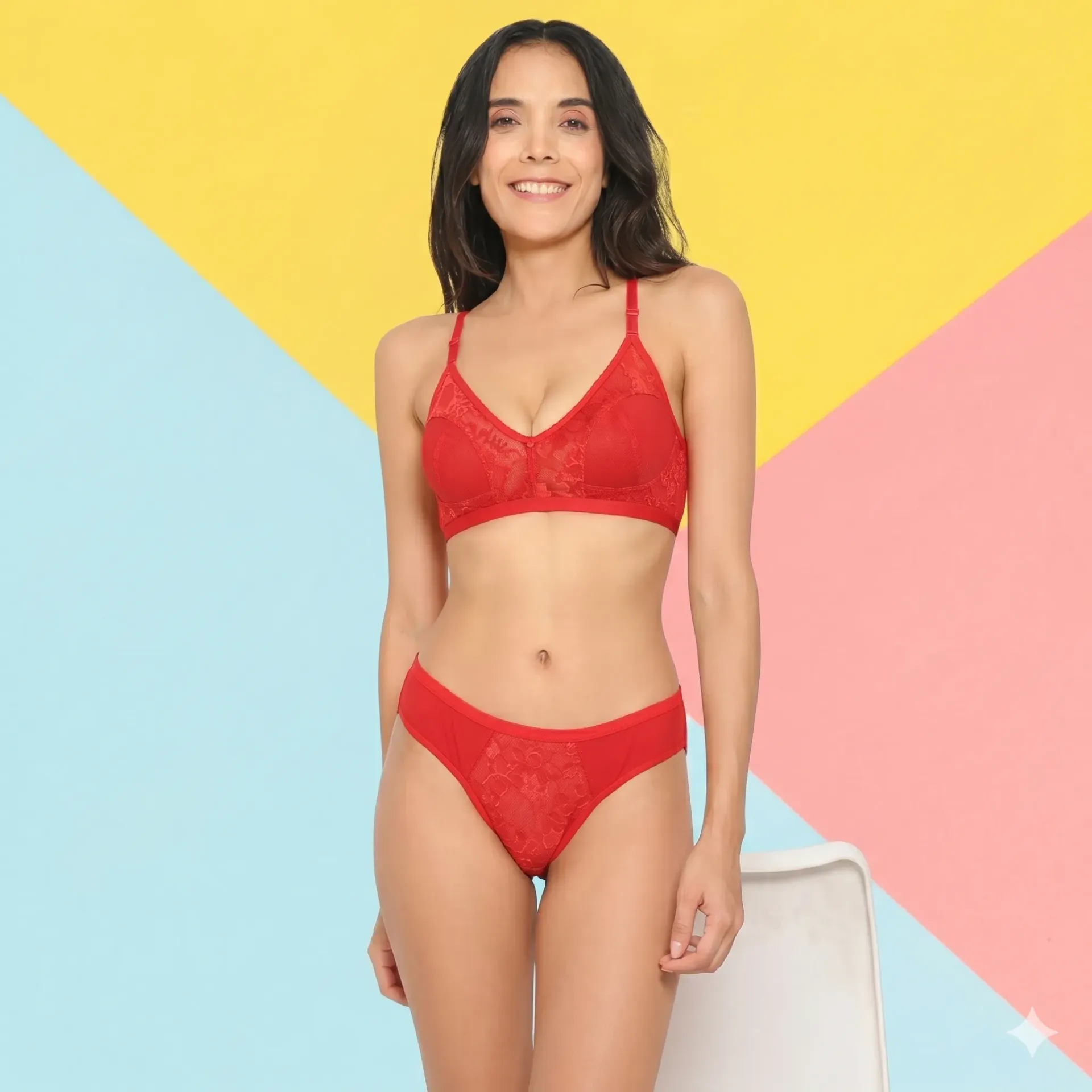 JAPAN BEAUTY Women's cotton Lace Net lingerie bra Panty Set (30)