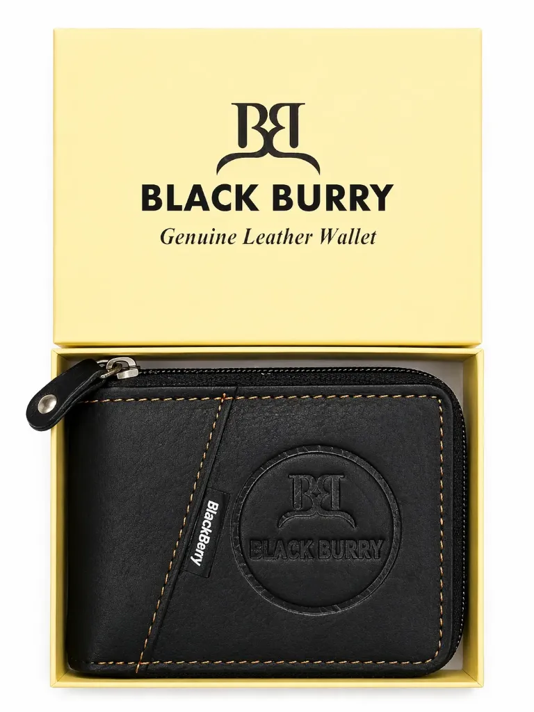BLACK BURRY black Leather Men's Wallet || Round chain