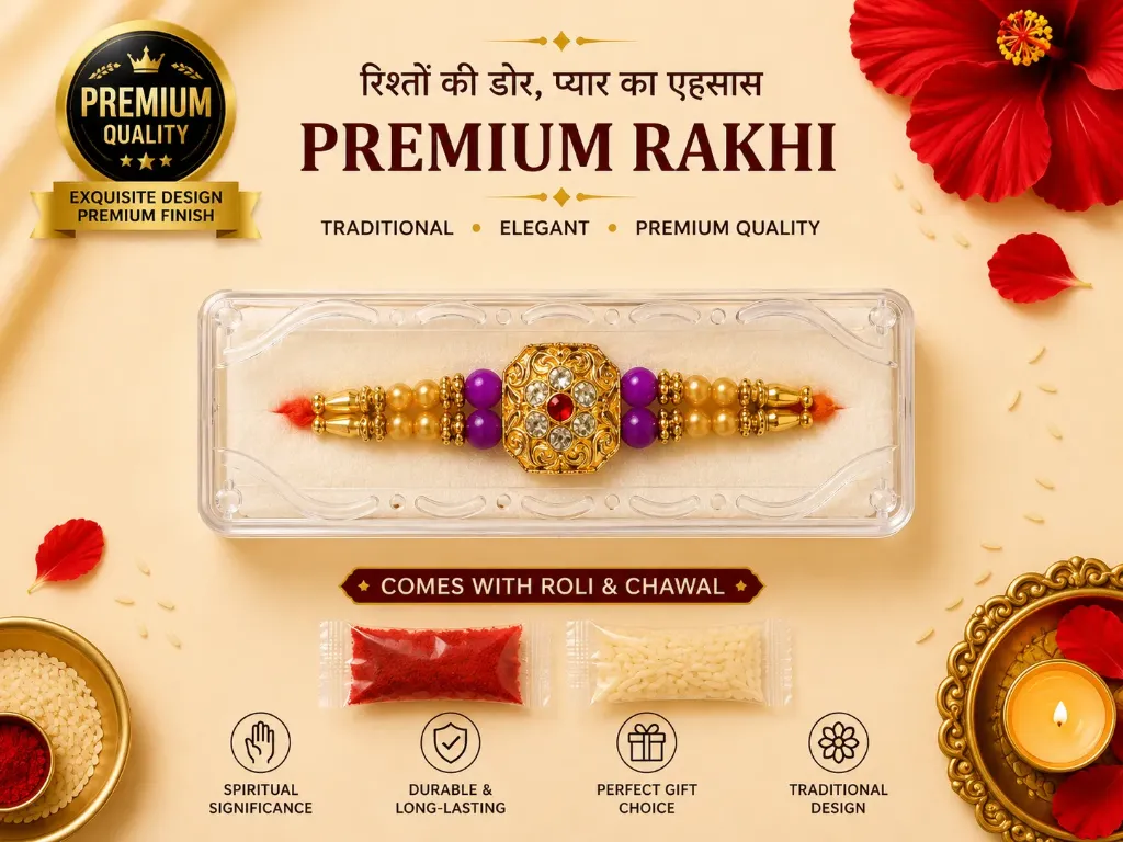 2 pcs of Premium Traditional Rakhi for Brother with Roli Chawal – 100% Genuine Quality Elegant Raksha Bandhan Gift for Bhaiya