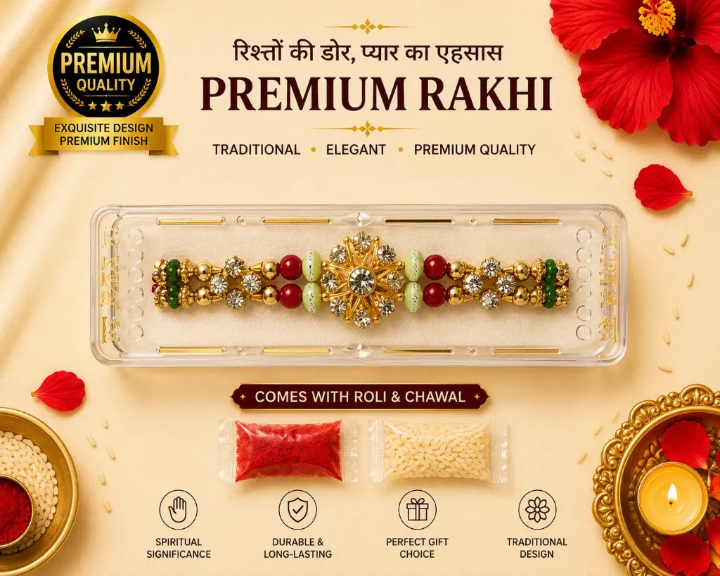 2 pcs of Premium Traditional Rakhi for Brother with Roli Chawal – 100% Genuine Quality Elegant Raksha Bandhan Gift for Bhaiya