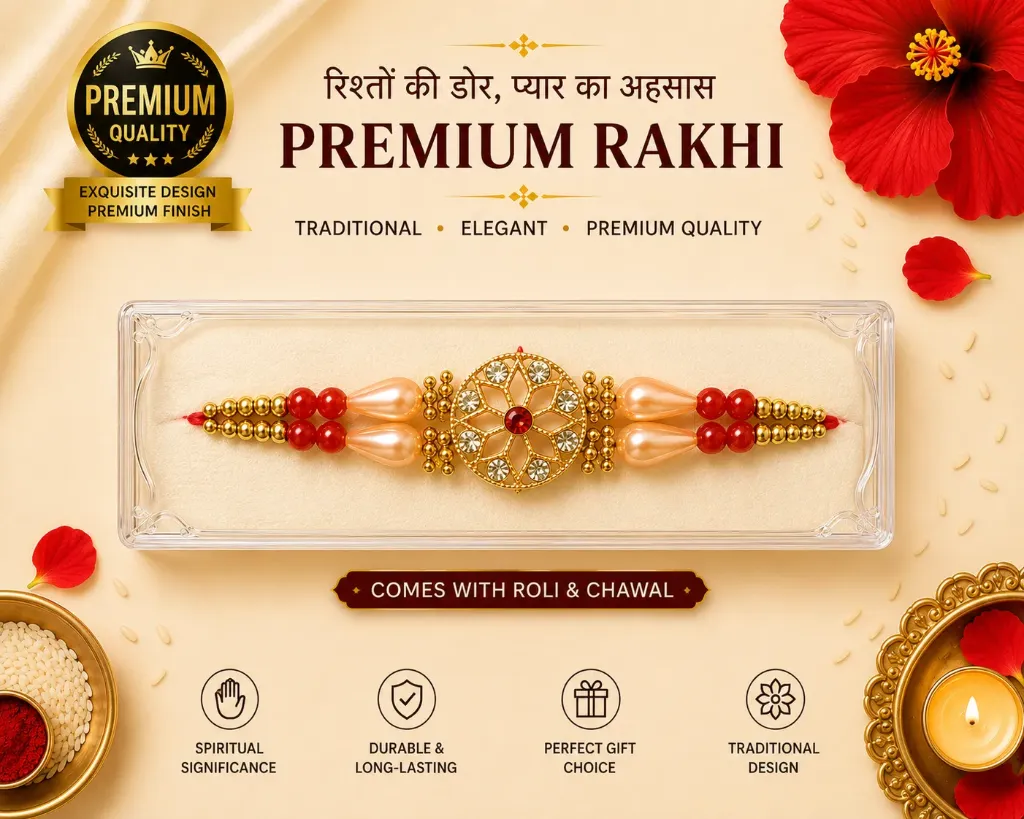 2 pcs of Premium Traditional Rakhi for Brother with Roli Chawal – 100% Genuine Quality Elegant Raksha Bandhan Gift for Bhaiya