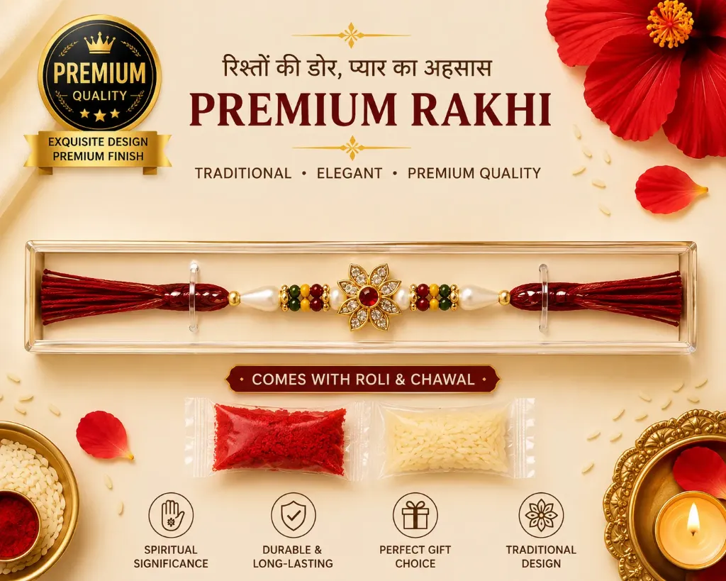 2 pcs of Premium Traditional Rakhi for Brother with Roli Chawal – 100% Genuine Quality Elegant Raksha Bandhan Gift for Bhaiya