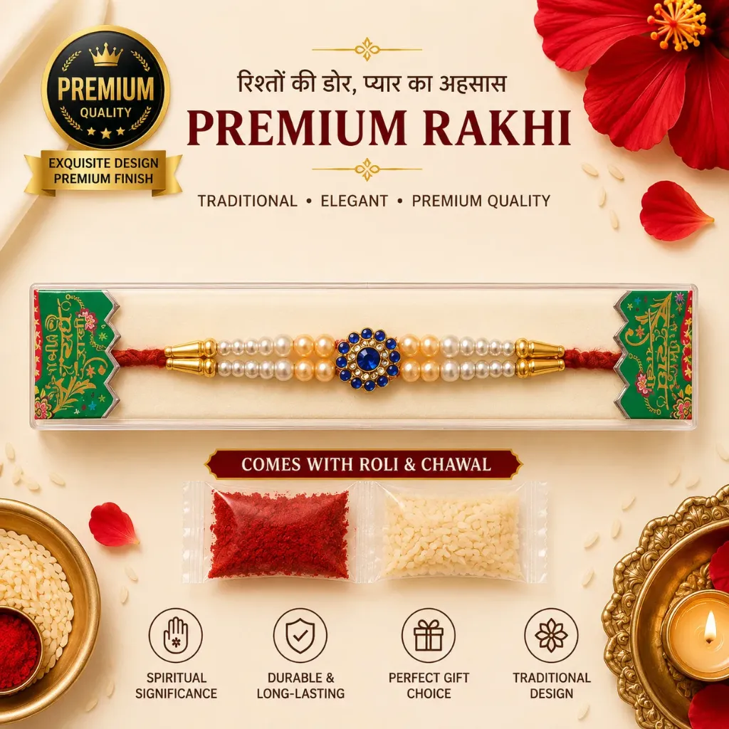 2 pcs of Premium Traditional Rakhi for Brother with Roli Chawal – 100% Genuine Quality Elegant Raksha Bandhan Gift for Bhaiya