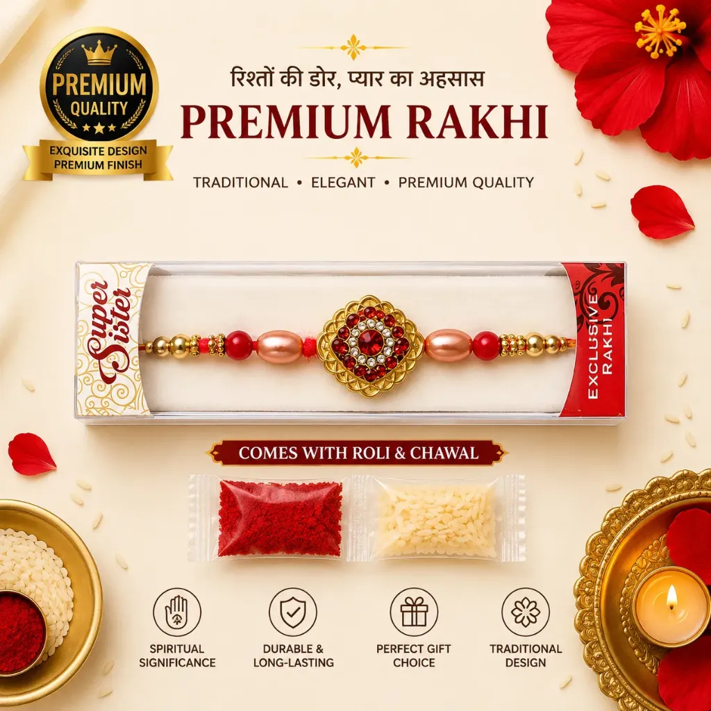 2 pcs of Premium Traditional Rakhi for Brother with Roli Chawal – 100% Genuine Quality Elegant Raksha Bandhan Gift for Bhaiya