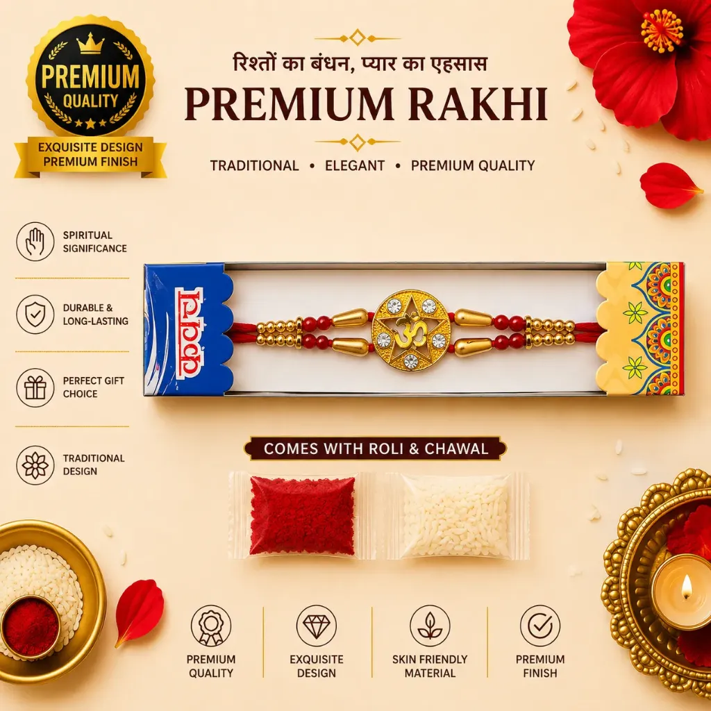 2 pcs of Premium Traditional Rakhi for Brother with Roli Chawal – 100% Genuine Quality Elegant Raksha Bandhan Gift for Bhaiya