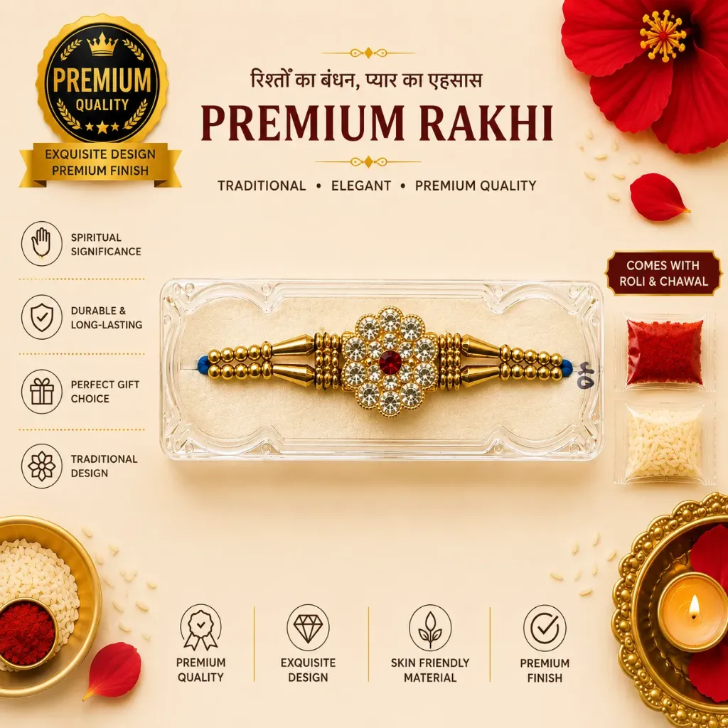 2 pcs of Premium Traditional Rakhi for Brother with Roli Chawal – 100% Genuine Quality Elegant Raksha Bandhan Gift for Bhaiya