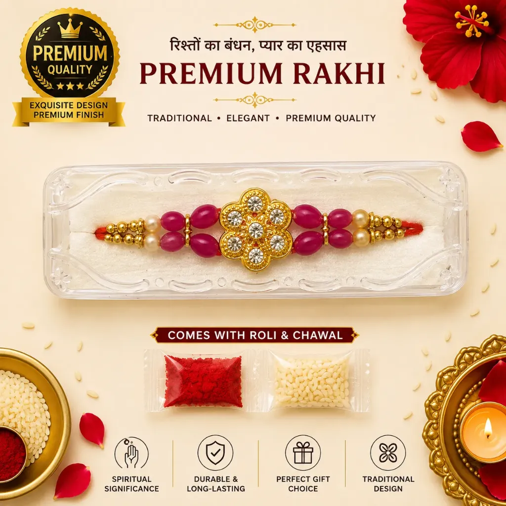 2 pcs of Premium Traditional Rakhi for Brother with Roli Chawal – 100% Genuine Quality Elegant Raksha Bandhan Gift for Bhaiya