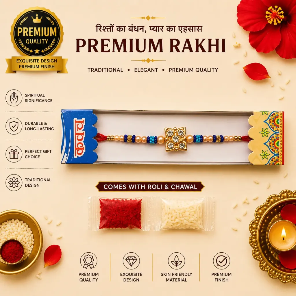 2 pcs of Premium Traditional Rakhi for Brother with Roli Chawal – 100% Genuine Quality Elegant Raksha Bandhan Gift for Bhaiya