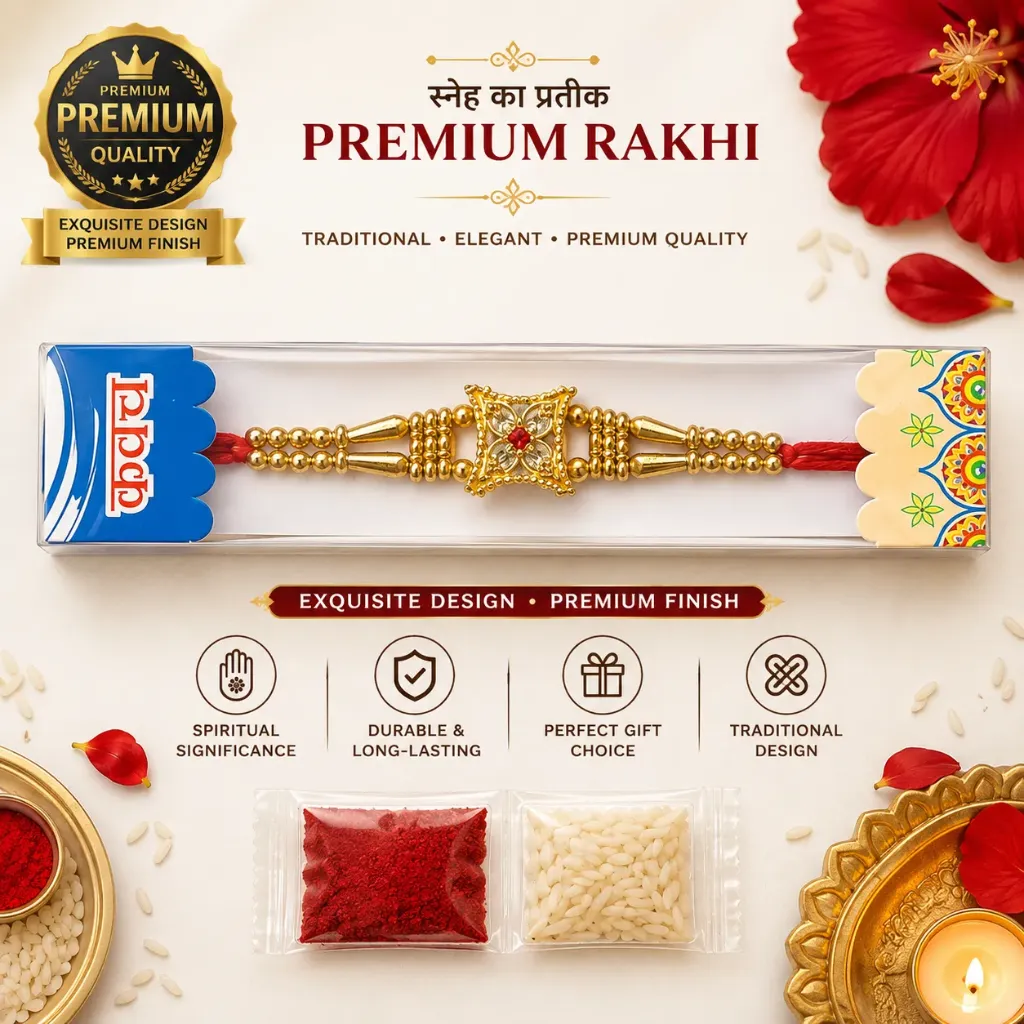 2 pcs of Premium Traditional Rakhi for Brother with Roli Chawal – 100% Genuine Quality Elegant Raksha Bandhan Gift for Bhaiya