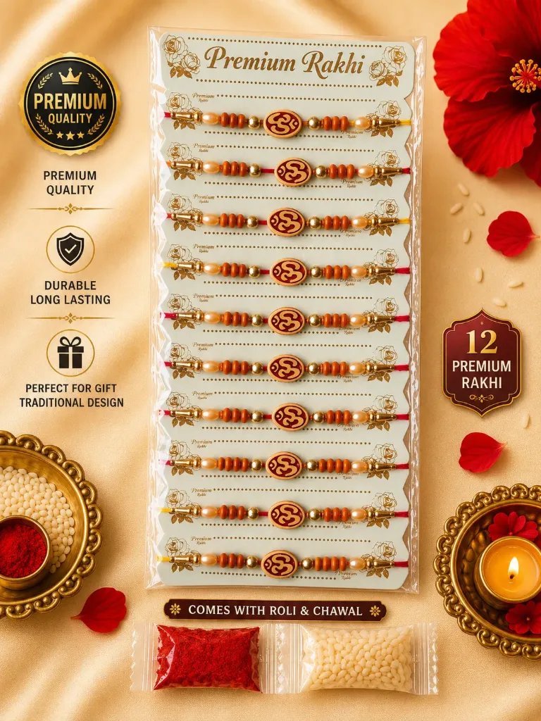 12 pcs of Premium Traditional Rakhi for Brother with Roli Chawal – 100% Genuine Quality Elegant Raksha Bandhan Gift for Bhaiya