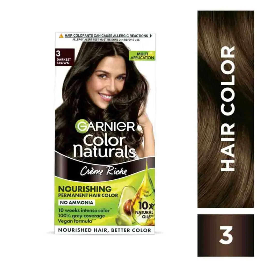 Garnier, Hair Colouring Creme, Long-lasting Colour, Smoothness & Shine, Color Naturals, Shade: 3 Darkest Brown