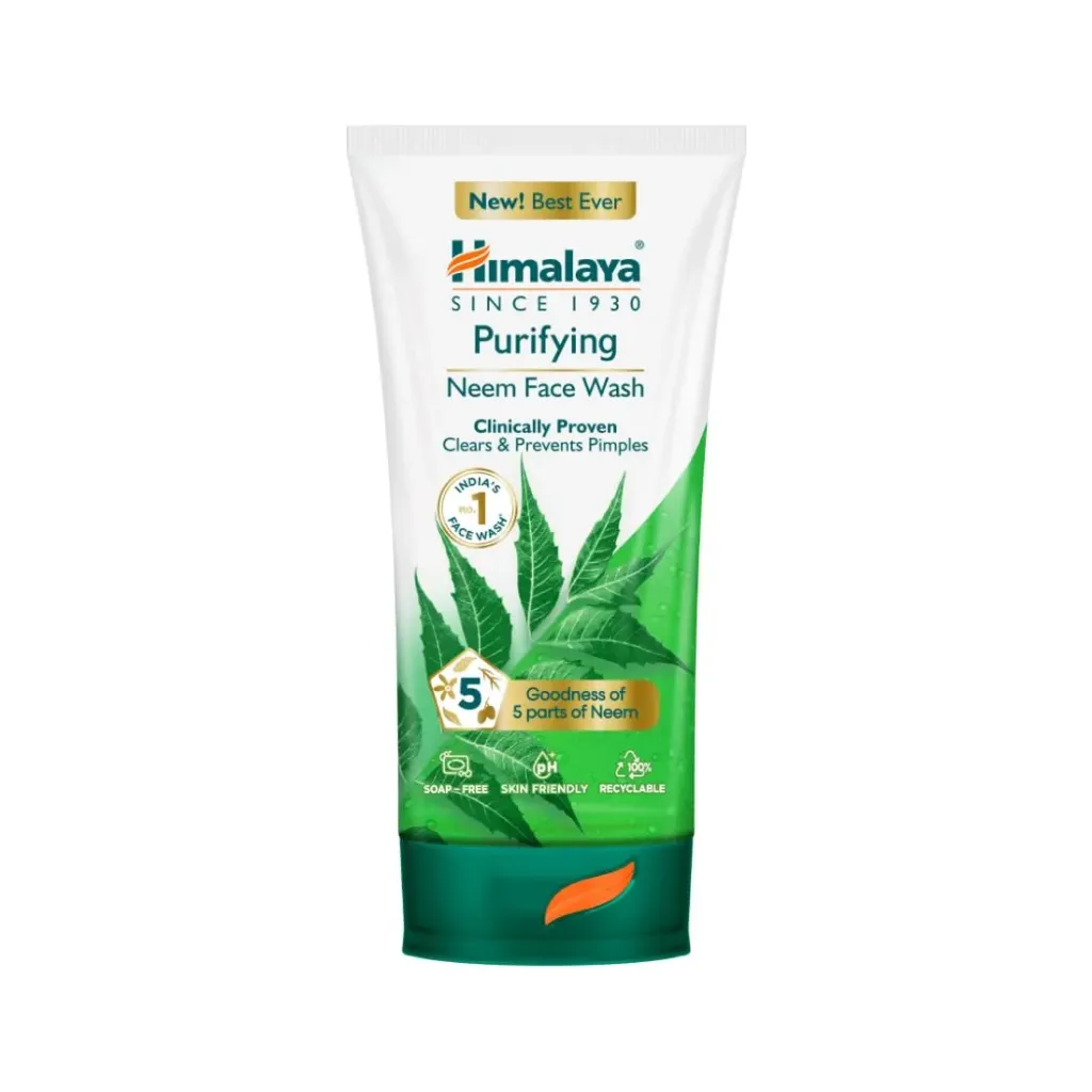 Himalaya Purifying Neem Face Wash|Clears and Prevents Pimples & Acne|Made with 5 parts of Neem|New & Best Ever clinically Proven formula|Gently Cleanses|For men and women| 50 ml 